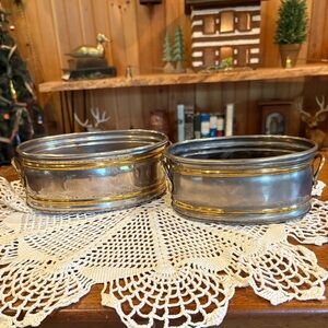 Vintage oval brass planters or containers with handles, made in India set of 2
